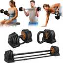 Lifepro Adjustable Dumbbells Set  15lb, 25lb Pair or 43lb, 55lb & 90lb Single  Quick Adjustment, Anti Slip Handle  Space Saving & Strength Training Weights for Home Gym Exercise & Fitness