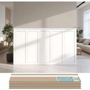Art3d Premade Board and Batten Paintable Wainscoting Kit, MDF Accent Wall Panel for Kitchen Bedroom Living Room Home Decor Covers 189 x 54 in. Molding Trim Slat with Edge Strip