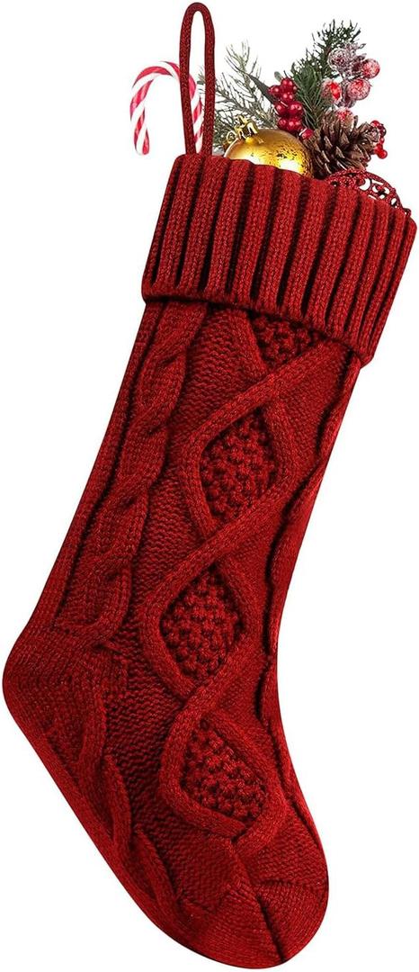 Personalized Stockings Christma, Christmas Stockings, 18 Inches Large Knitted Xmas Stocking for Holiday and Family Stocking for Fireplace Christmas Holiday Party Decoration (Red)