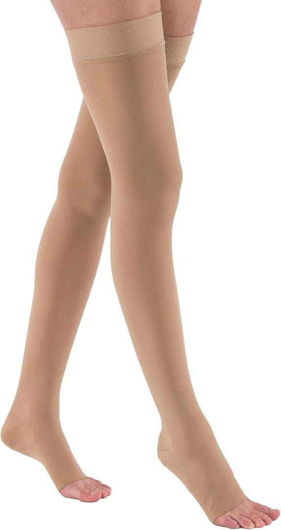 JOBST Relief 30-40mmHg Compression Stockings Thigh High Silicone Band Open Toe, Beige, Medium Petite