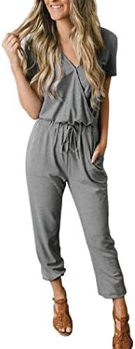 PRETTYGARDEN Jumpsuits for Women Dressy 2025 Summer Casual Short Sleeve Romper Spring Airport Beach Vacation Travel Outfits, XL, Gray