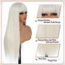 Platinum Blonde Wig for Women, Long Straight Blonde Wigs with Bangs Natural Looking Synthetic Fiber Wig for Daily Party Cosplay - 24 Inch
