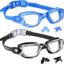 EverSport Swim Goggles Pack of 2 Swimming Goggles Anti Fog for Adult Men Women Youth Kids (Crystal Blue & Black)