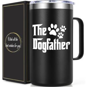 Lifecapido Dog Dad Gifts for Men, The Dogfather 20oz Insulated Coffee Mug, Fathers Day Birthday Christmas Gifts for Men Pet Owner, Black