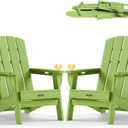 Folding Adirondack Chairs Set of 2, HDPE, 2 Cup Holders, Lime