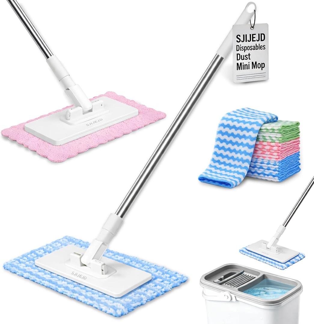 Snap Grip mini mop Lazy Cloth Changing Mini Mop Lazy Automatic Gripping Zero Touch No Wash Small Dust Clip Gripping Adjustable for Wet/Dry Floors, Tile, Hardwood, Corners (5 Cloths)