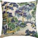 AVOIN colorlife Chinoiserie Blue Trees House Bridge Grandmillennial Throw Pillow Cover, 18 x 18 Inch Spring Summer Cushion Case Decoration for Sofa Couch Farmhouse