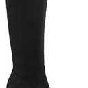 Coutgo Women's Knee High Boots Wide Calf Square Toe Chunky Heeled Pull-on Boot (10)