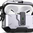 DASFOND Armor Earphone Cover Case for Airpods Pro 2, Military Grade Full Body Shockproof Protection Hard Case, Support Wireless Charging with Keychain, Magnetic Lid, Front LED Visible, Silver