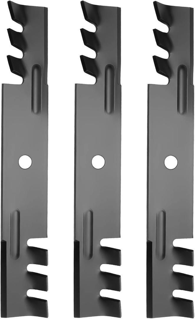 AM31100 Mulching Blades for John Deere 46 inch Deck 180 185 240 245 260 265 285 300 316 LT166 F510 F525 120 140 116 214 216 Sabre 1546 1646 Lawn Mower Toothed Blades Lesco 050335 M41967 M127466 3 Pack