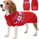 Kuoser Dog Christmas Sweater, Soft Warm Xmas Sweaters for Small Medium Large Dogs Boy Girl, Comfortable Dog Sweater with Leash Hole Snowflake Puppy Knit Outfit for Holiday Winter Fall, Red M (Medium (Pack of 1))