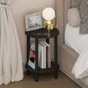 Furinno Turn-N-Tube Night Stand, 2-Tier Round Small Nightstand, Toolless Assembly Narrow End Table with Open Shelf, Side Table, Bedside Table, for Bedroom, Closet, Dorm, Espresso