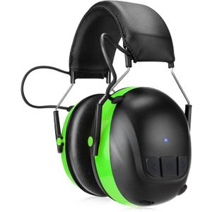 Kalence Bluetooth 5.4 Hearing Protection with 120H Working Time, 30dB Safety Earmuffs, Rechargeable Bluetooth Work Headphones, Ear Protection for Mowing, Workshops, Construction, Snowblowing, Green