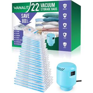 Vacuum Storage Bags with Electric Pump, New Air Valve Combo 22 Pack Compression Bag, Space Saving Vacuum Sealer Bag for Clothes, Blanket, Duvets, Pillows, Comforters, Travel, Two Compressing Ways