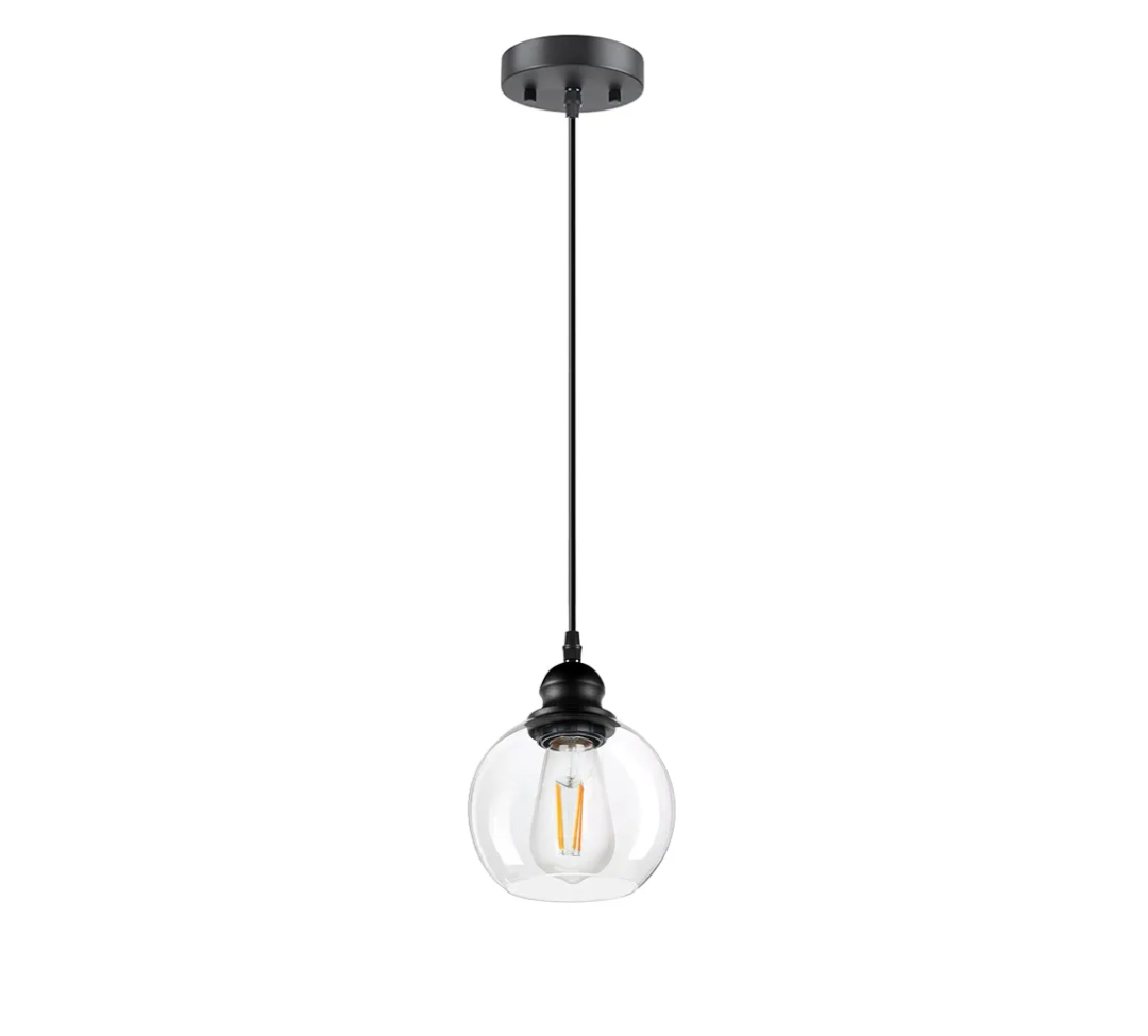 Modern Pendant Light Fixtures, Industrial Hanging Ceiling Lamp with Clear Glass Shade, Vintage Black Pendant Lighting for Kitchen Island Living Room Hallway Bedroom Dining Hall Office Bar Farmhouse
