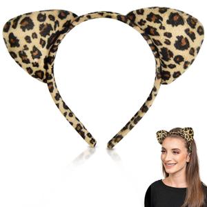 Leopard Ear Headband, Fuzzy Animal Headband for Women Adults, Cute Leopard Halloween Ears Costume Accessories for Halloween Christmas Cosplay Costume Party Favors Supplies