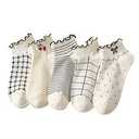GORGLITTER Women's 5 Pairs Crew Socks Vintage Cute Patterned Casual Dress Ankle Socks Black and White, Large