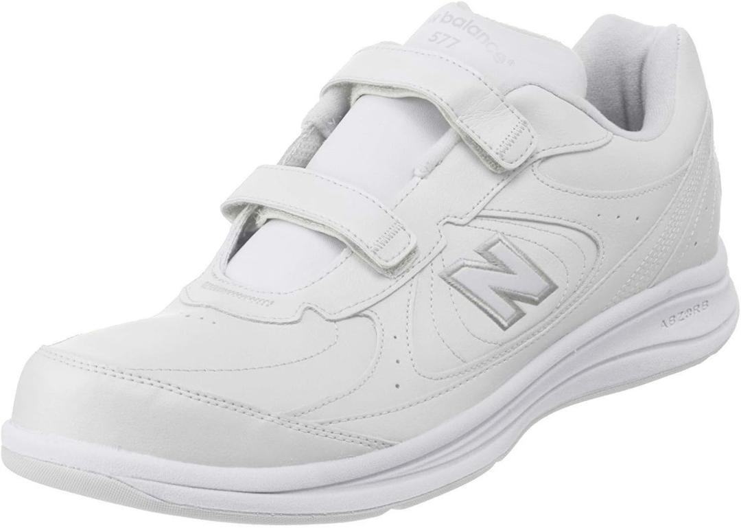 New Balance Men's 577 V1 Hook and Loop Shoes (14 X-Wide, White/White)