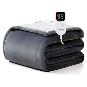 Homemate Heated Blanket Electric Throw - 50"x60" Heating Blanket Throw 1/2/4/6/8 Hours Auto-Off 10 Heat Level Over-Heat Protection Flannel Sherpa ETL Certification, Light Grey