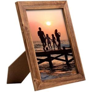 8 x 10 Picture Frame Wood Rustic Handmade Striped Border Brown Photo Frames High Definition Glass for Wall or Tabletop Display Gift Family Office Wedding Home Gallery Country Farmhouse Collage Decor