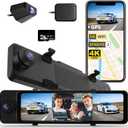 3 Channel Rear View Mirror Camera, 4K+1080P+1080P Front Inside and Rear Car Camera, 12" Touch Screen Backup Camera with 5GHz WiFi GPS, 24H Parking Mode, HDR Night Vision, G Sensor, Free 128G Card