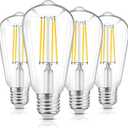 WIHTU LED Edison Light Bulbs, Vintage 6W LED Bulb 60W Equivalent, St58 4000K Daylight Soft White with CRI 85+, E26 Standard Base, 900LUM, Non-Dimmable, Clear Glass, Pack of 4