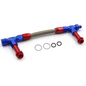 4150 Carburetor Fuel Line Kit 8AN Dual Feed to 7/8" Braided Dual Inlet for Holley Red+Blue (Without Gauge)
