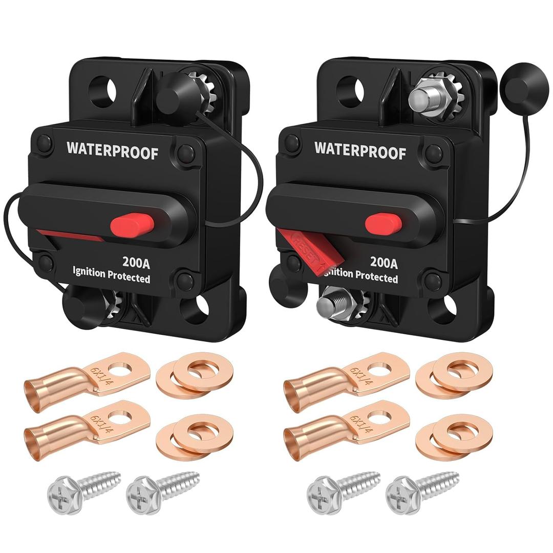 DaierTek 12V Circuit Breaker 200A, 12 Volt 200 Amp Circuit Breakers Waterproof Resettable Marine Circuit Breaker for Car Auto -2 Pack