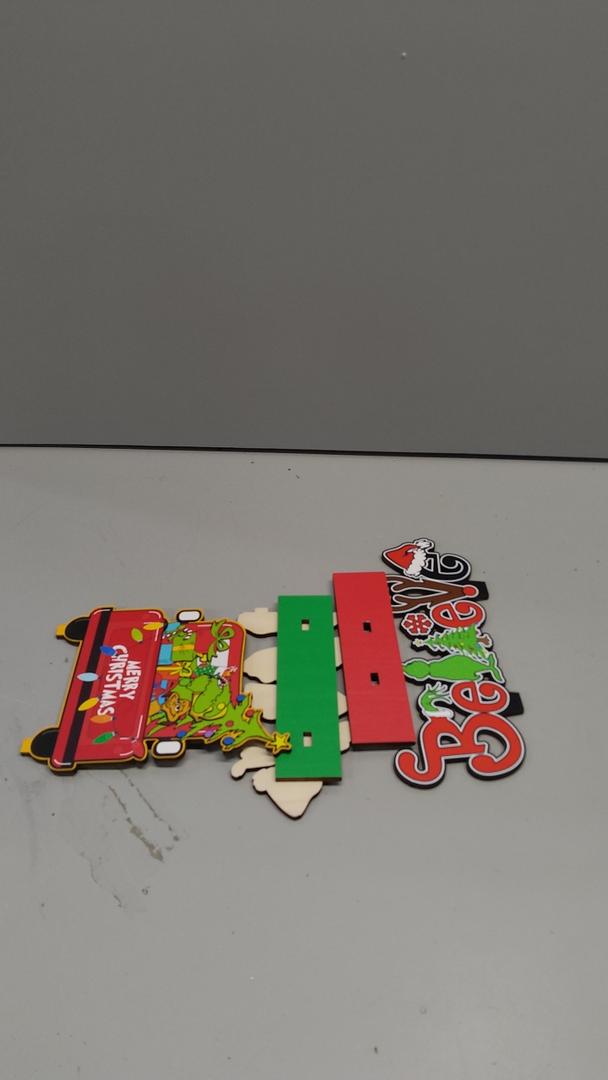 2Pcs Christmas Decorations Wooden Table Centerpieces, Merry Christmas Table Decorations Red Green Xmas Tiered Tray Decor for Xmas Winter Holiday Home Decor