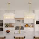 19.7" Hand Woven Rattan Drum Chandelier,Adjustable Boho Pendant Light,Modern Gold Coastal Pendant Light for Kitchen Island, Dining Room,Living Room,Bedroom, Foyer,White,UL Listed,E26 Socket
