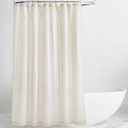 KGORGE Natural Linen Shower Curtain for Bathroom - Linen Blend Button Hole Semi Sheer Lightweight Waterproof Shower Curtains for Bathtub, 72 x 72 inches Long, Hooks Included