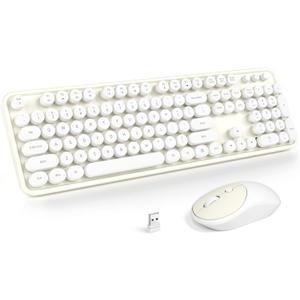 Wireless Keyboard and Mouse, Typewriter Full Size Keyboard with Number Pad and 2 in 1 USB Connected Mouse for Windows 7/8/10, Laptop, Desktop, PC, Computer (Off-White)