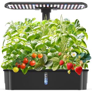 Hydroponics Growing System Kits,Smart Indoor Herb Garden with 24W LED Grow Light Planting Height Adjustablewith,12 Pods Plant Germination Kit,with Quiet Pump, Ideal Gift for All Ages