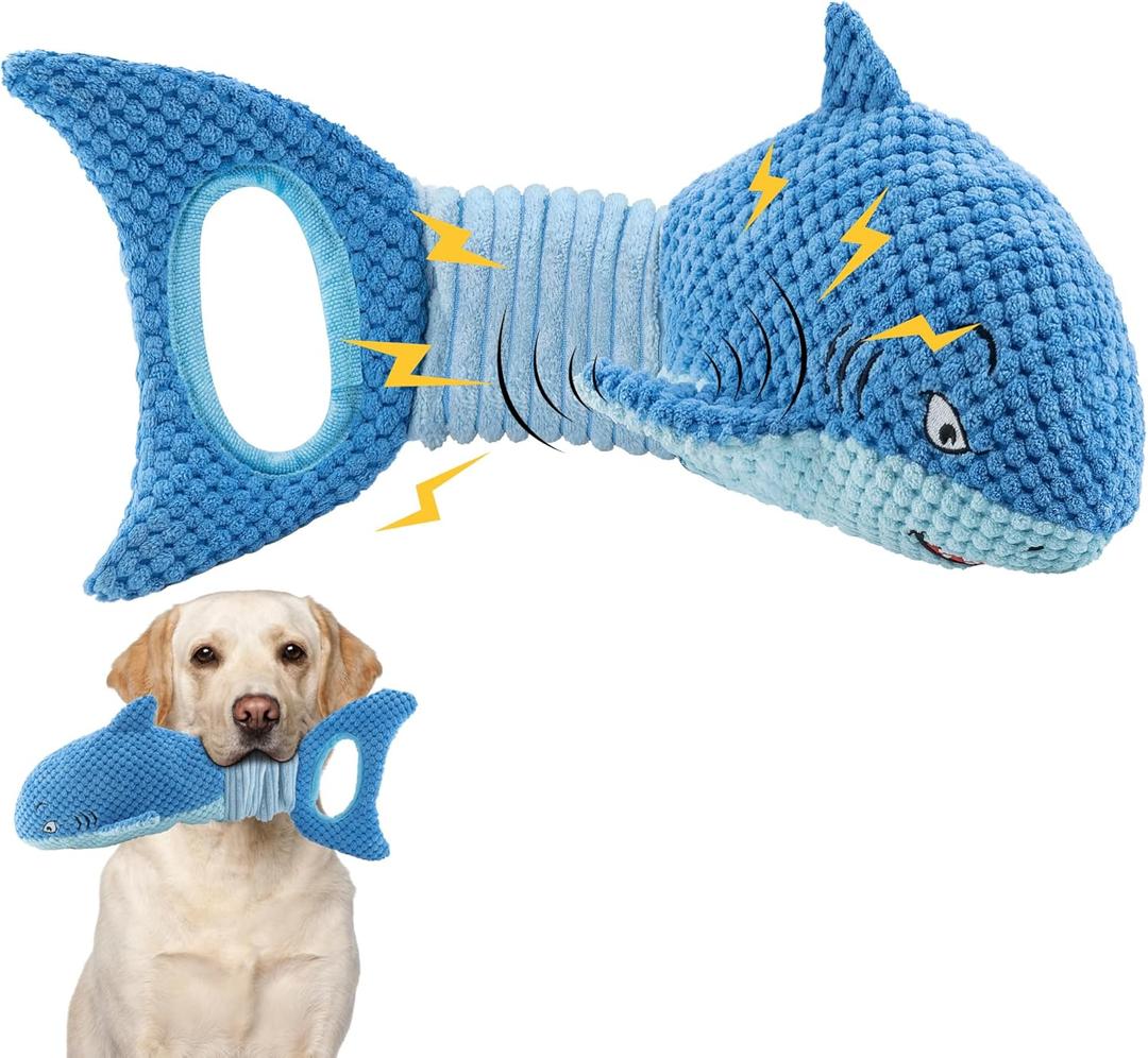 LEGEND SANDY Dog Toys for Aggressive Chewers, Large Dog Toys to Keep Them Busy, Interactive Squeaky Pet Toys,Crinkle Tug of War Dog Chew Toy (Blue Shark)