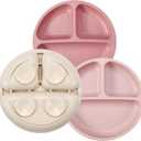 PandaEar 3 Pack Toddler Plates, Silicone Divided Suction Plate for Babies, BPA-Free 100% Food-Grade Silicone Unbreakable Baby Plate (Pink/Linen/Light Pink)
