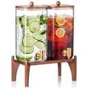 1 Pack 1.5 Gallon Square Glass Drink Dispenser with Wooden Stand & Lid, Large Beverage Dispenser with Stainless Steel Spigot, Juice & Lemonade Dispenser for Parties, Iced Tea, Water, Space-Saving