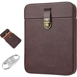 Cigar Case with Cutter, 2-in-1 Portable Cigar Travel Holder for 6 Cigars, Premium Cigar Accessories Gift Set for Men, Fathers, and Business Trips