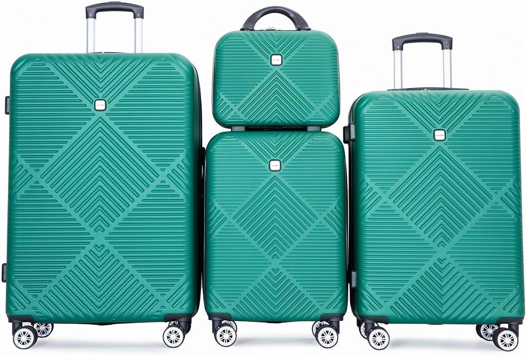 Tripcomp Luggage 4 Piece Set, Hardshell ABS Suitcase Set with Double Spinner Wheels, Lightweight Durable Luggage set, Carry On and Checked Travel Large Luggage, Dark Green