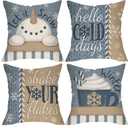Winter Snowman Hot Cocoa Decorative Throw Pillow Covers 16 x 16 Set of 4, Let It Snow Hello Cold Day Snowflake Porch Outdoor Home Decor, Christmas Shake Your Flake Rustic Couch Cushion Case (Gray Blue Winter)