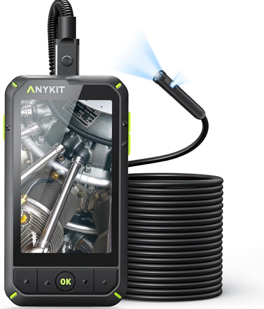 Anykit Dual Lens Borescope,1080P Industrial Endoscope with Light, IP67 Waterproof Inspection Cam, Sewer Camera with 4.0" IPS Screen, Waterproof 16.5ft Snake Camera, 32GB Card
