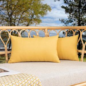 Kevin Textile Pack of 2 Outdoor Waterproof Throw Pillow Covers Decorative Square Outdoor Checkered Pillows Cushion Case Patio Pillows for Couch 12x20 inches 30x50 cm Yellow