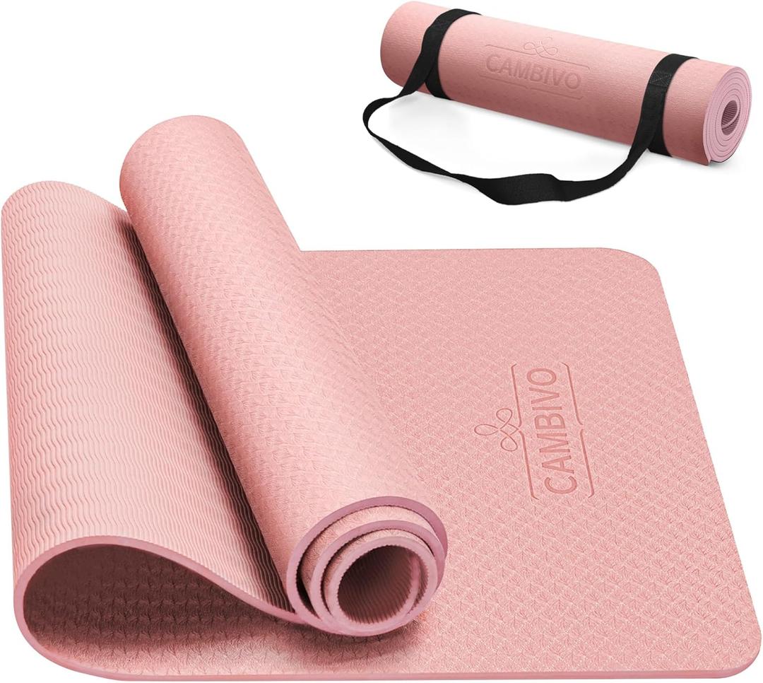 CAMBIVO Yoga Mat for Women Men Kids, 1/3 & 1/4 & 2/5 Inch Extra Thick Yoga Mat Non Slip, 72" x 24" TPE Yoga Mats, Workout Mat with Carrying Strap for Yoga, Pilates and Floor Exercises 