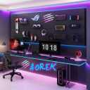 RGB Gaming Wall Organizer Peg Board with RGB LED Strip Lights, 4PCS Metal Gamer Wall Decor Peg Board with 20 Peg Hooks, DIY Gaming Setup Organizer PegBoard Gaming Wall Accessories 12 * 24