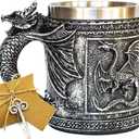 Medieval GOT Dragon D&D Game Mug of Thrones Merchandise Beer Steins Viking Tankard Stainless Coffee Cup Gift Mug for Dragon Collector, Themed Party Decoration