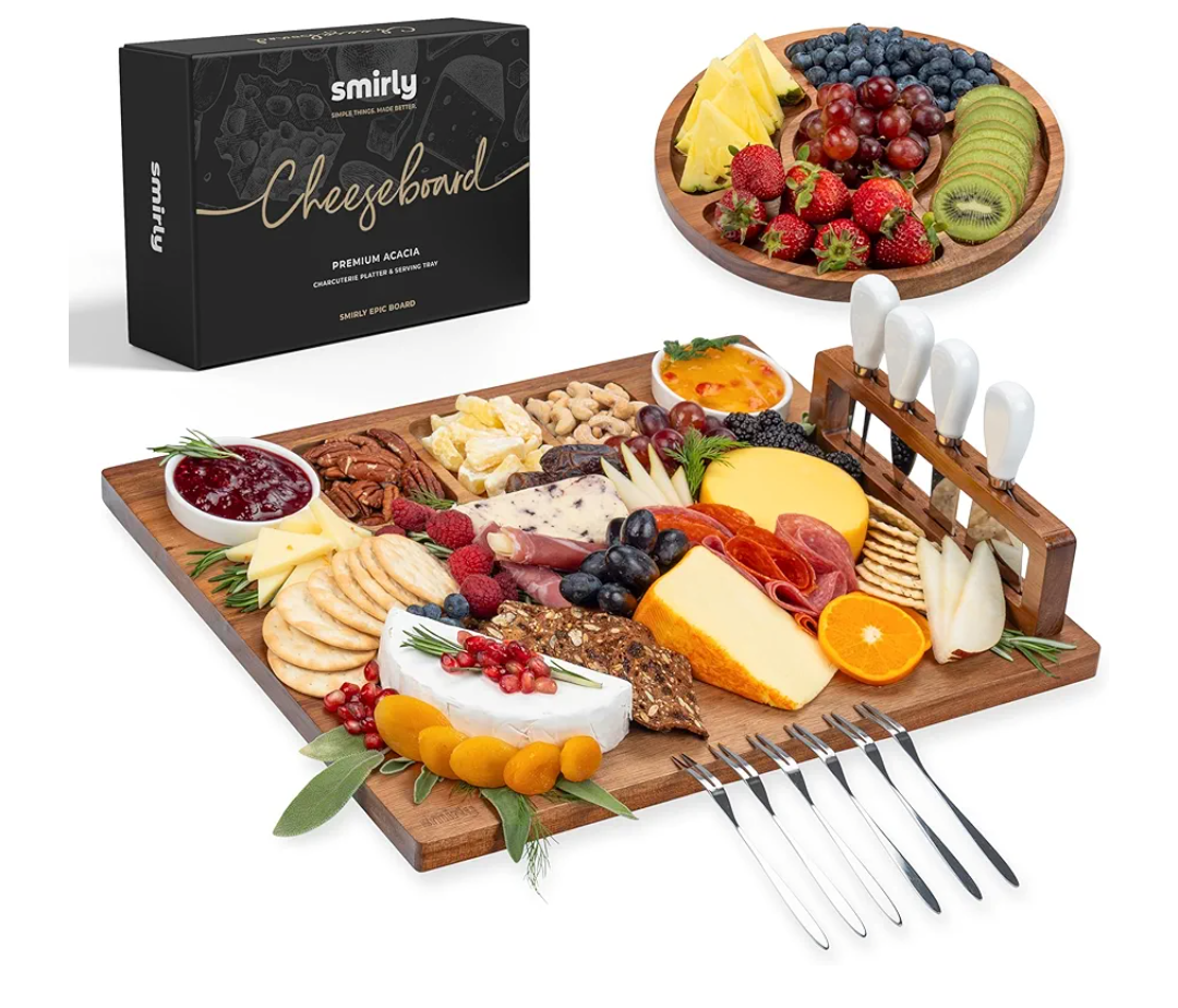 SMIRLY Charcuterie Boards Set - Large Acacia Cheese Board set - House Warming Gifts New Home, Wedding Gift for Couple, Bridal Shower Gift, Birthday Gifts for Women
