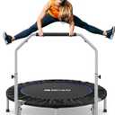 BCAN 48" Foldable Mini Trampoline Max Load 440 Lbs, Fitness Rebounder with Adjustable Foam Handle, Exercise Trampoline for Adults Indoor/Garden Workout (Black)