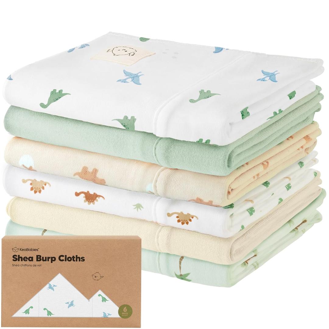 Organic Burp Cloths Baby Boy, Girl - 6-Pack Large 100% Cotton Burping Cloths for Babies, Spit Up Rags, Super Absorbent, Ultra Soft Newborn Rag, Gender Neutral, Machine Washable, Durable (Roarsome)
