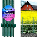 Gtongoko 4.8 Feet Heavy Duty Metal Fence Posts, 10 Pack U Channel Fence Post with Anchor Plate, Green Steel T Post for Garden, Yard, Farm, Wire Fencing
