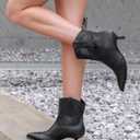 Kitten Heel Ankle Boots for Women Cowgirl Boots Womens Cowboy Booties Pointed Toe Dress Western Short Shoes (8, Black)