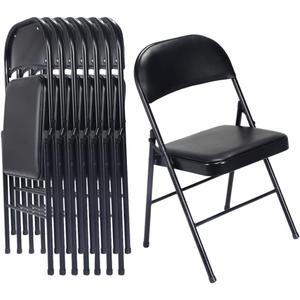 Simpli-Magic 6 Pack Black Padded Folding Chairs with Cushion Durable Metal Foldable Chairs for for Indoor Outdoor Weddings, Parties, Backyard & Office Events